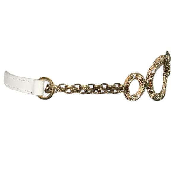 VTG Dolce & Gabbana White Leather Gold Rhinestone O-Ring Chain Glam Belt main image 5